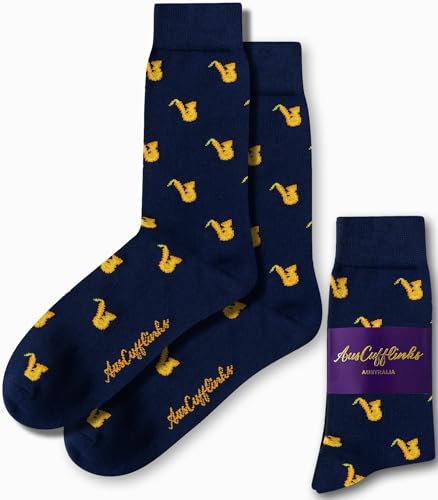 AUSCUFFLINKS Saxophone Player Sax Musician Sock for Her | Prezzie for Men | Music Band Orchestra Socks | Present for Work Colleague | Bday for Guys (Saxophone)