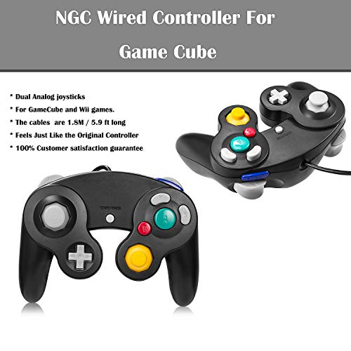 2 Pack iNNEXT Controller, GC NGC Classic Wired Controller Compatible with Wii Wii U Video Game Console, 1.8m/5.9ft (Black)