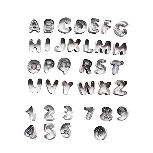 Mini Alphabet And Number Cookie Cutters Set Of 36 Pieces Stainless Steel Small Mold Tools For Fondant Biscuit, Cake, Fruit, Vegetables, Or Dough Cut By Ertek (Small) #TOP3
