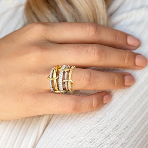 Stackable Rings for Women - 18K Gold Plated Stackable Rings Mixed Interlocking Ring Thumb Ring Trendy Promise Wedding Ring for Women4