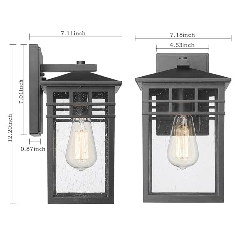 Image of Outdoor Light Fixture Wall Mount, Modern Farmhouse Exterior Wall Sconce with Seeded Glass for Porch, Waterproof Industrial Craftsman Carriage Lantern Lamp Outside for House Patio Yard Garage