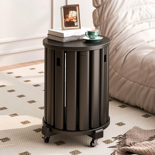 Juego de 4 taburetes apilables redondos de madera maciza con ruedas silenciosas de 360°, mesa auxiliar apilable para cocina, comedor, dormitorio, sala de estar