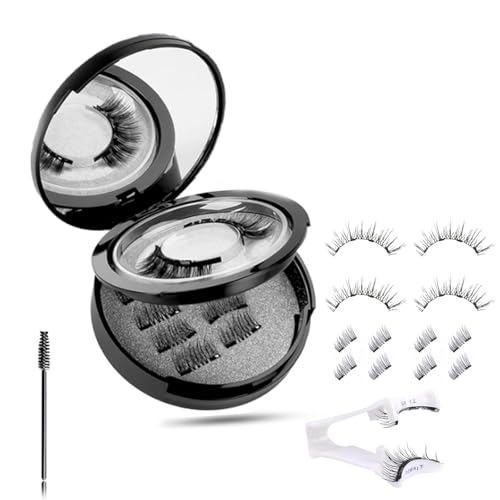 xolear 3 Pares Pestañas Postizas Magneticas, Reutilizables Pestañas Magnéticas, Magnetic Eyelashes Viene Con Clip y Cepillo, Aspecto Natural y Larga Duración para Citas, Maquillaje de Fiesta(Negro)