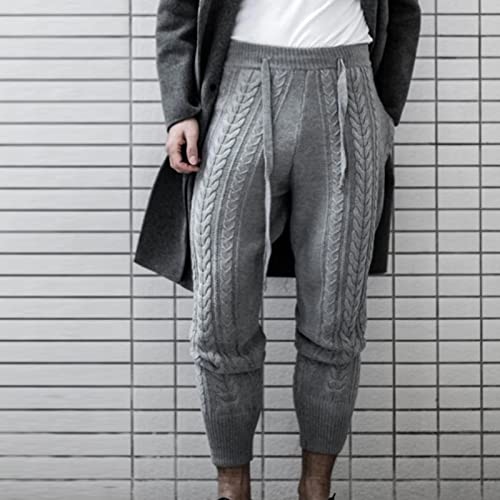 Amtf 2022 Men Sweater Pants Men's Soft Knit Sleep Lounge Pant Running Jogger Mid Rise Closed Bottom Sweatpants With Drawstring For Mens Jersey Pajama Waffle Pants, Gray #TOP2