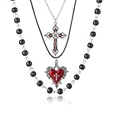 Gothic Layered Necklace for Women,Vintage Cross Pendant Necklaces Punk Style Heart Necklaces Red Black Crystal Gemstone Necklaces Goth Y2k Vampire Halloween Victoria Mystic Witch Jewelry Accessories (Red1)