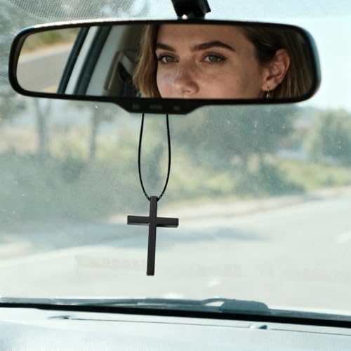 ANFTDCO Cross Hanging Ornaments for Car Rear View Mirror, Alloy Cross Necklace Automotive Hanging Pendant, Cute Christian Vehicle Rearview Charm Decoration Accessories, Universal Fit (Black) - Thumbnail 5