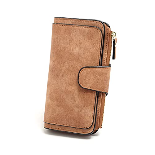 Long Wallet for Women, Women Bifold Wallet, Large Trifold Clutch Wallet for Women Extra Capacity, Medium Size Fashion Pu Leather Wallet (Brown)