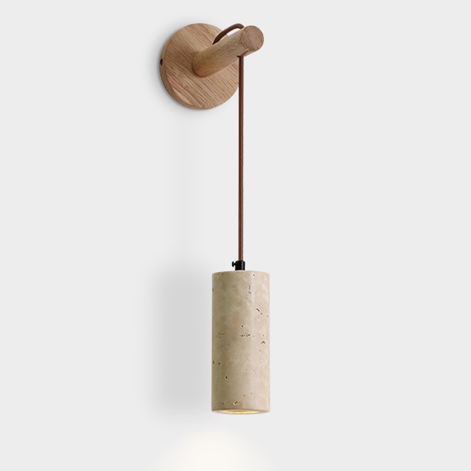 SXWNBIFH Cave Stone Travertine Hanging Wall Sconce, Mid-Century Wood Wall Lamp with Adjustable Cord, Modern LED Fixture, Accent Lighting for Bedroom Bedside, Living Room(Wood Color,Small)