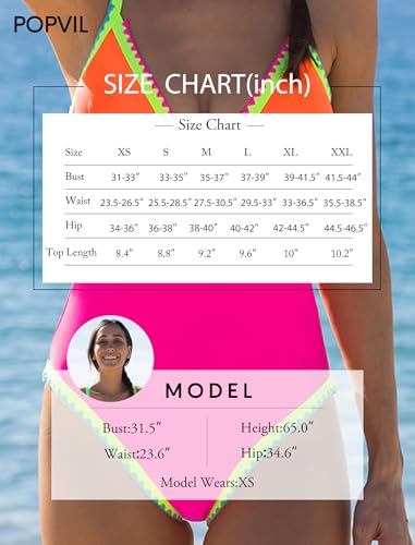 Image of popvil Women One Piece Swimsuit Colorblock Ruched Bathing Suit | Adjustable slider straps, Multi neon trim, Long torso, Detachable padding, Quick dry fabric, Beach Vacation