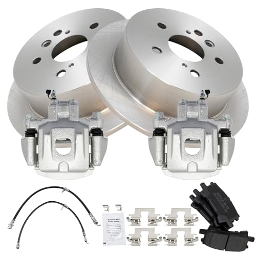 Image of TRQ Rear Brake Pad and Rotor Set Semi Metallic Calipers Compatible with 2004-2007 Toyota Highlander