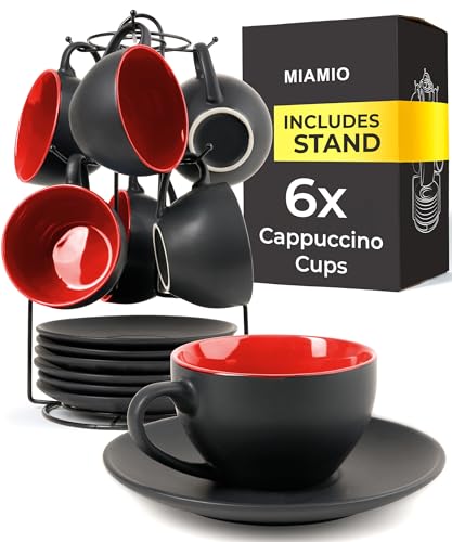 MIAMIO - Juego de 6 tazas de cafe Capuchino de 175 ml - Colección Le Papillon (Rojo)