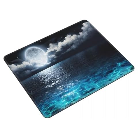 CANFLASHION Gaming Map Mouse Pad,Cusetom Small Mousepad with Designs,Non-Slip Rubber Base Gaming MousePads for Computers Laptop Office,9.5"x7.9"x0.12"(240mmx200mmx3mm),Full Moon On Sea Night Cover