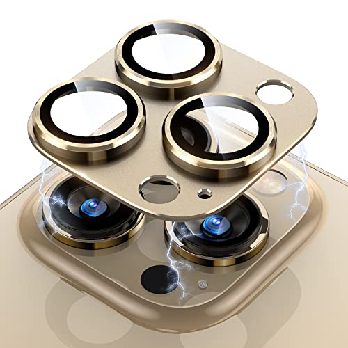 Image of Uyiton for iPhone 14 Pro /iPhone 14 Pro Max Camera Lens Protector, [Drop Protection] 9H Tempered Glass Camera Cover screen Metal Ring Case Friendly Scratch Resistant Easy to Install Gold