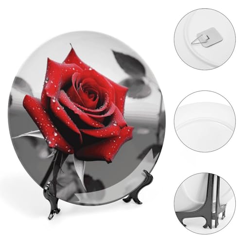 Plato decorativo Black and White Red Rose 8 pulg miniatura 4