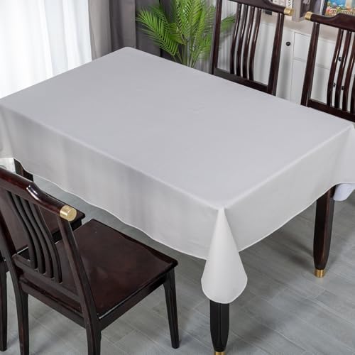 Elegant Rectangular Tablecloth, 100% Waterproof Vinyl, Solid Color Tablecloth, Modern Minimalist Style, Suitable for Dining/Gathering/Picnic/Kitchen Table Decoration(Light Gray,70"x52" Rectangular) — view 6