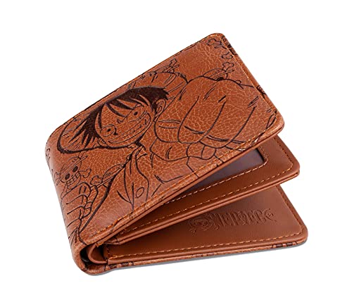 Roffatide Anime One Piece Luffy Wallets For Men Faux Leather Slim Wallet Short Bi-Fold Wallet Card Holder Wallet Brown #TOP3