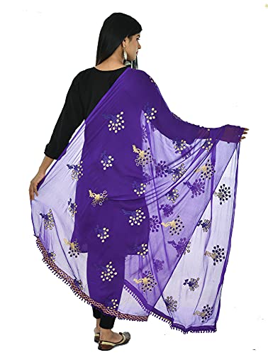 Image of YOUTHQUAKE Heavy Embroidered Work Chiffon Dupatta for Womens & Girls With Fancy Lace