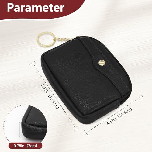 Women Leather Coin Purse, Small Change Wallet Coin Pouch with Key Chain and Zip Portable Change Purse for Women (Black)2