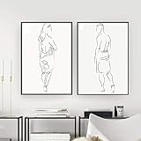 Nordic Bathroom Figure Line Nude Woman Naked Man Body Wall Canvas Paintings Drawing Posters and Prints Decor for Livingroom-40x60cmx2 Pcs No Frame