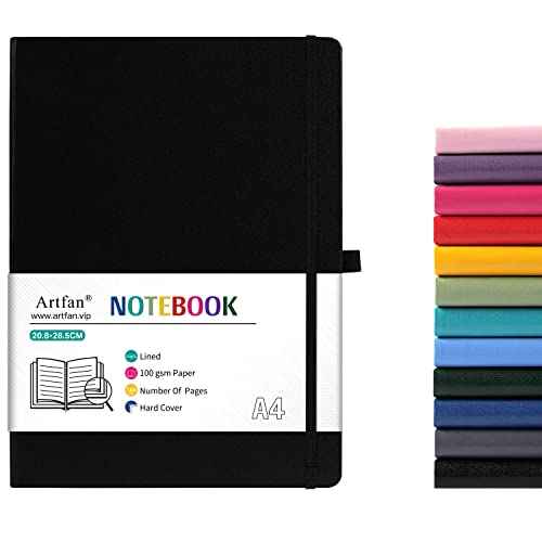 A4 Notebook - Notebook A4 with Premium Paper, Faux Leather Classic Writing A4 Notebook Journal, 8.35" X 11.45", Hardcover - BLACK