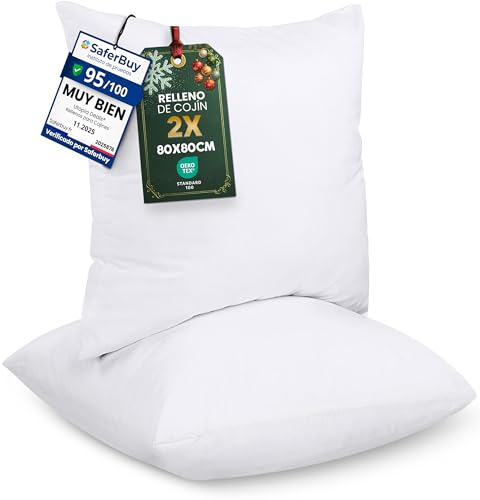 Utopia Bedding Relleno de Cojín 80 x 80 cm (2 Unidades), Fibra Virgen Siliconada, Almohadas de Sofá (Blanco)