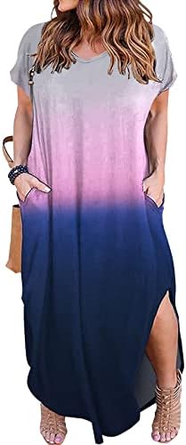Kancystore Women's Plus Size Dresses Summer Short Sleeve Long Maxi Dress