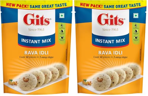 Image of Gits Instant Rava Idli Breakfast Mix, Makes 12 per Pack, Pure Veg, South Indian Breakfast Recipe, 200g (Pack of 2)