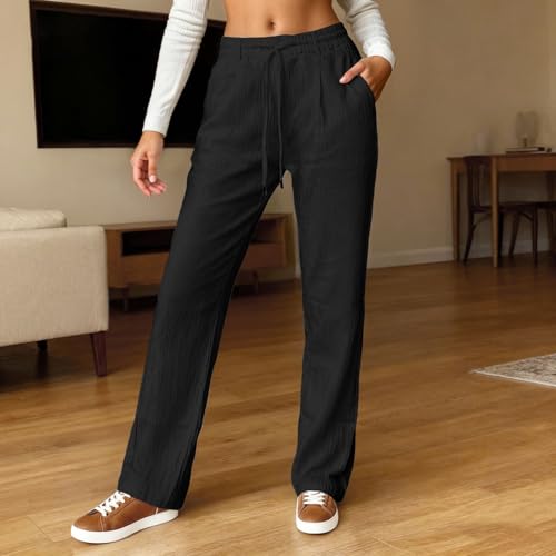Pantalon en lin avec cordon de serrage WWricotta décontracté et ample