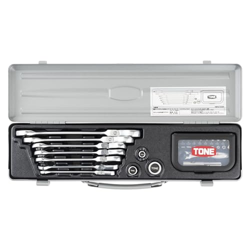 トネ(TONE) 首振クイックラチェットめがねレンチビットラチェットセット RMFQ700BR 差込角6.35mm&9.5mm&12.7mm&ビット差込(1/4"&3/8"&1/2"&ビット差込) シルバー 内容32点
