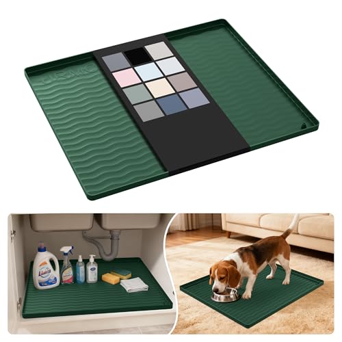 Image of URMONA Waterproof Silicone Under Sink Mat 22'' x 19'' Shelf Liner for Kitchen and Bathroom, Cabinet and Counter Protector, Storage and Organizers, Litter Mat, Pet Cat Puppy Essentials(Green)