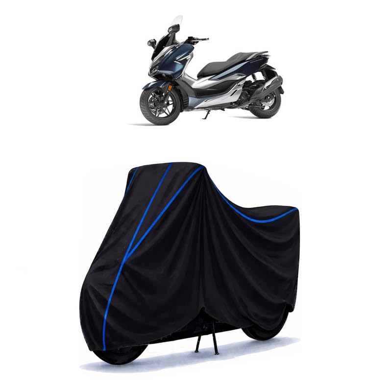 Image of Scooty Cover Water Resistant for Forza 350 | Universal Scooter & Bike Cover | Heavy Duty UV Dust, Rain & Scratch Protection | Elastic Fit All Weather Indoor Outdoor | Black with Blue Piping