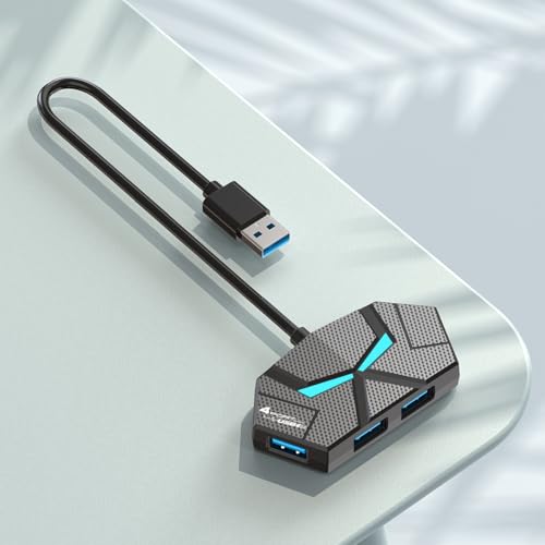 USB 3.0 Hub, 4-Port USB Hub, USB Splitter, USB Extender with Power Port for Laptop, PC, Xbox, Gamepad,Flash Drive, HDD, Console, Printer, Camera,Keyborad, Mouse,USB Fan (USB A)