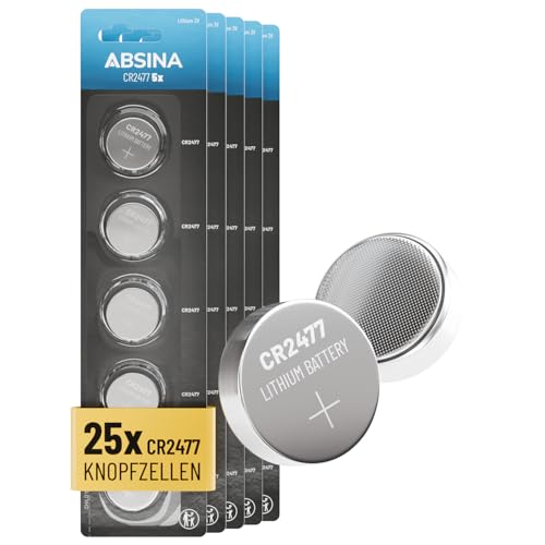 ABSINA 25x CR2477 3V Lithium Knopfzelle - CR 2477 Lithium Knopfzelle 3V auslaufsicher & Lange Haltbarkeit - CR 2477 Batterien, Batterie CR2477T, Batterien CR2477