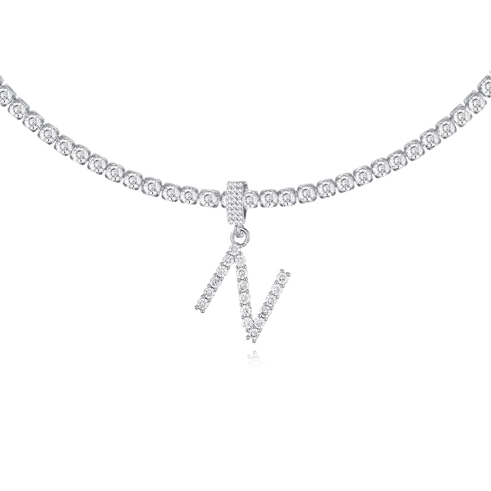 Initial Necklace Rhinestone Silver Initial Letter Pendant Necklace