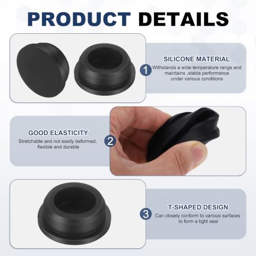 Image of MECCANIXITY 11pcs T-Shaped Silicone Plugs 31.3mm 1-7 /32 Inch Dia Snap in Plug Hole Seal Cover Round Rubber Stopper for 30-31.3mm Holes Kitchen Rubber Bulkheads Waterproof Sealing, Black
