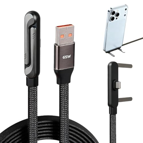Image of Haefan 2-in-1 Invisible Stand Charging Cable, Multi USB A to USBC Charger Sideways with Foldable Phone Stand,65W Fast Charging Cable 5 Ft For Smartphones,Tablets,And Gaming Devices