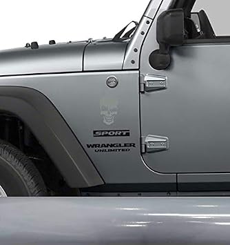 Set of 4 Small Skull Decals Sticker Graphics 5 inches by 3.6 inches Fits Jeep Wrangler JK TJ YJ XJ CJ LJ Universal Truck Ram F150 fx4 fx2 laptops or Any Other Flat Surface Gray