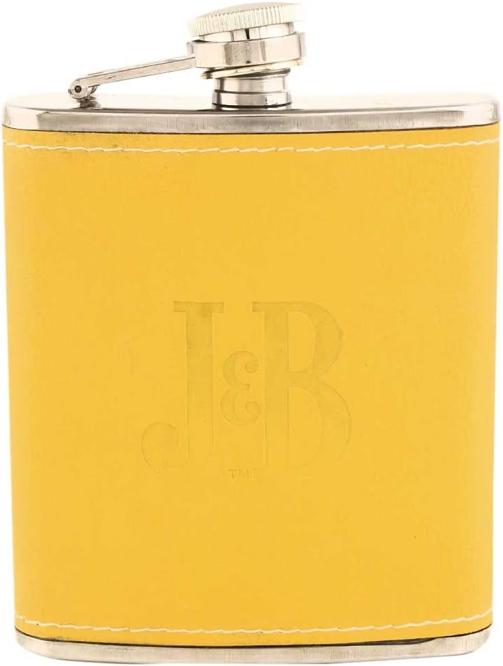 Indian Shelf Handmade Yellow Stainless Steel JB Yellow Hip Flask in Leather Cover Statue Statement Pieces Decor Gift Items