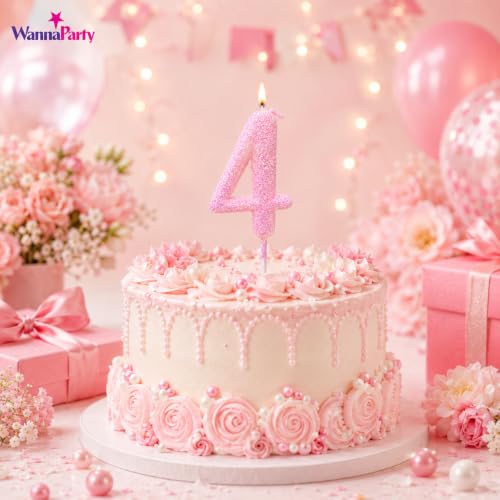 Image of Wanna Party Glitter Designer Pink Number 4 Birthday Candle, Numerical Cake Candle for 4th Birthday, Cake Cutting, Party Decoration & Celebration Supplies - 1PC