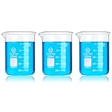 Huaou - Juego de vasos de vaso de cristal (250 ml), diseño de griffin de forma baja, vidrio borosilicato 3.3, escala doble con graduación impresa (paquete de 3)