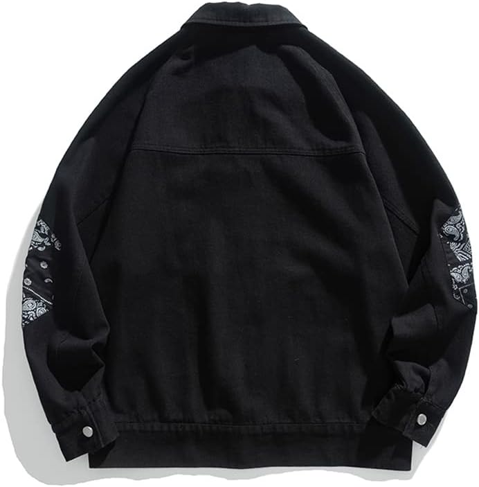 AAPAH Hip Hop Paisley Patchwork Denim Turn Down Collar Spring Streetwear Elbow Patched Men Loose Jean Jacket