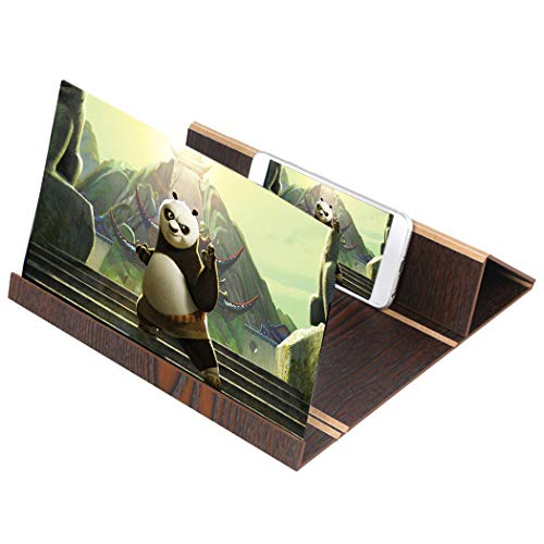 Mobile Phone Screen Magnifier,Merrday 12inch Wooden High Definition Smartphone Screen Amplifier Movie Video Amplifier with Wood Grain Anti-Radiation Flexible Expander Stand Holder (Coffee)