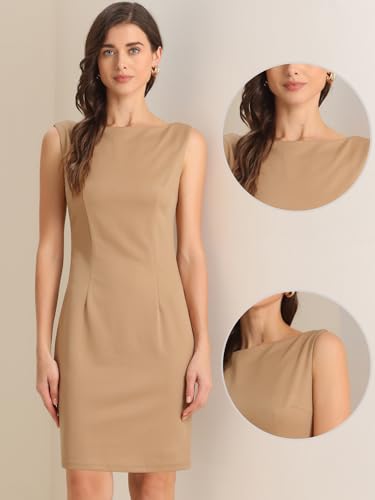 Image of Allegra K Sheath Dress for Women's Business Teacher Sleeveless Boat Neck Dressy Casual Office Dresses