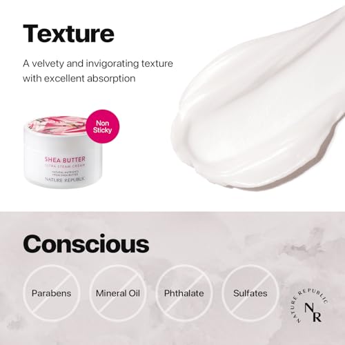 Nature Republic Shea Butter Steam Cream (Ultra) | Daily Face Moisturizer, Rich & Intensive Hydration, Skin Barrier Care, Nourishing Cream, Korean Skin Care, 3.38 fl oz