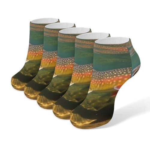 5 Pairs Brook Trout Fly Fishing Ankle Socks for Women Men Casual Crew Socks Athletic Running Low Cut Sock Lightweight & Breathable
