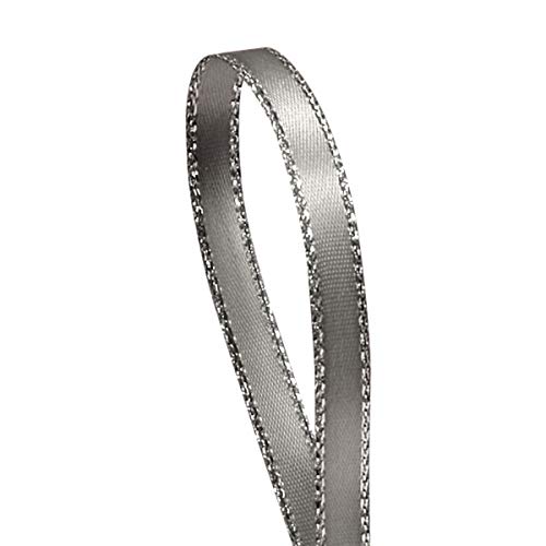 Silver Satin Ribbon with Silver Border, 1/4