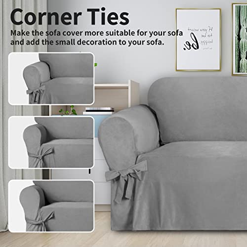 Easy-Going Velvet Couch Covers For 3 Cushion Couch Sofa, Luxury Velvet Sofa Cover With Ties, One Piece Sofa Slipcover For Living Room thumb #4
