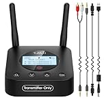 1Mii B06TX+ Long Range Bluetooth 5.3 Transmitter for TV/PC/Projector to 2 Wireless Headphones/Speakers, Bluetooth Adapter for TV w/Screen Display Plug n Play, aptX Low Latency & Adaptive & HD Audio