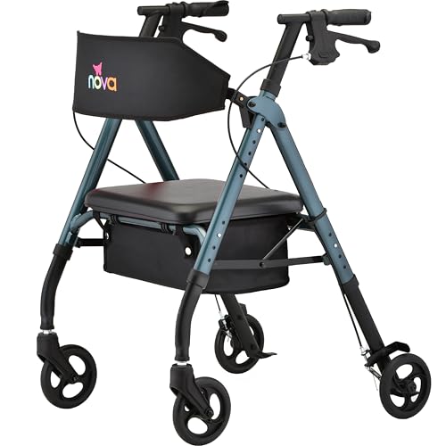NOVA Star 6 OS Rollator Walker with Perfect Fit Size System, Lightweight & Foldable, Great for Travel, Color Blue, User Height: 5'1" -6'2"