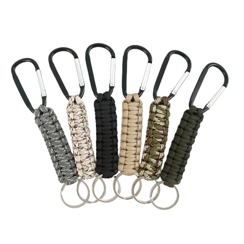 SXoonKing 6 Pcs Carabiner Keychain, Paracord Keychain Carabiner for Keys, Paracord Lanyard Strap Clips, Rope Key Chains Men, Heavy Duty Keychains for Outdoor